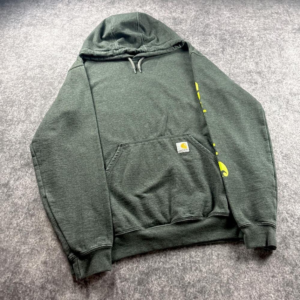 Carhartt Men’s S Charcoal Gray Neon Logo Sleeve Loose Fit Workwear Hoodie
